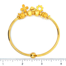將圖片載入圖庫檢視器 24K Solid Yellow Gold Heart Flower Wheel Charm Oval Bangle 25.3 Grams