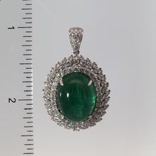 將圖片載入圖庫檢視器 18K White Gold Diamond Oval Cabochon Emerald Pendant E19.20CT D1.88CT