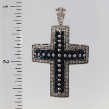 將圖片載入圖庫檢視器 18K White Gold Diamond Sapphire Cross Pendant S1.05CT D0.80CT