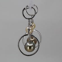 將圖片載入圖庫檢視器 18K White Gold Diamond Gold Black Pearl Hanging Earrings D2.16 CT