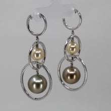 將圖片載入圖庫檢視器 18K White Gold Diamond Gold Black Pearl Hanging Earrings D2.16 CT