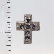 將圖片載入圖庫檢視器 14K White Gold Diamond Sapphire Cross Pendant S0.60CT D0.50CT