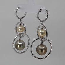 將圖片載入圖庫檢視器 18K White Gold Diamond Gold Black Pearl Hanging Earrings D2.16 CT