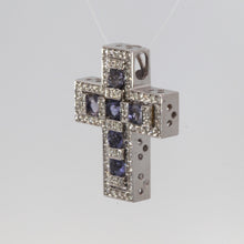 將圖片載入圖庫檢視器 14K White Gold Diamond Sapphire Cross Pendant S0.60CT D0.50CT