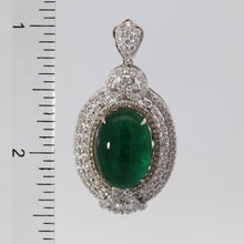 將圖片載入圖庫檢視器 18K White Gold Diamond Oval Cabochon Emerald Pendant E8.13CT D1.50CT