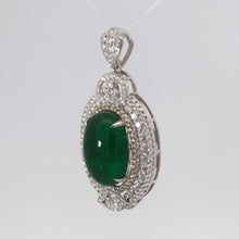 將圖片載入圖庫檢視器 18K White Gold Diamond Oval Cabochon Emerald Pendant E8.13CT D1.50CT