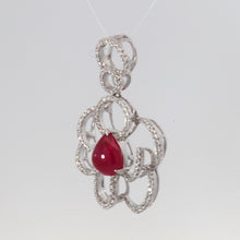 將圖片載入圖庫檢視器 18K White Gold Diamond Cabochon Ruby Pendant R2.52CT D0.62CT