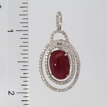 將圖片載入圖庫檢視器 18K White Gold Diamond Oval Cabochon Ruby Pendant R5.83CT D0.58CT
