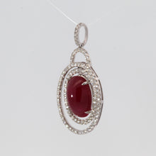 將圖片載入圖庫檢視器 18K White Gold Diamond Oval Cabochon Ruby Pendant R5.83CT D0.58CT