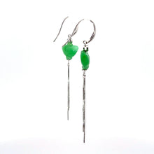 Load image into Gallery viewer, 14K Solid White Gold Diamond Green Butterfly Jade Hanging Earrings D0.06 CT
