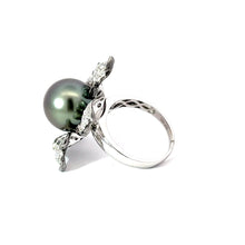 Load image into Gallery viewer, 18K White Gold Diamond South Sea Black Pearl Ring D1.86CT
