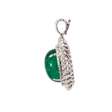將圖片載入圖庫檢視器 18K White Gold Diamond Oval Cabochon Emerald Pendant E19.20CT D1.88CT