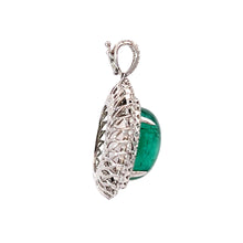 將圖片載入圖庫檢視器 18K White Gold Diamond Oval Cabochon Emerald Pendant E19.20CT D1.88CT
