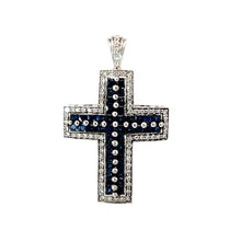 將圖片載入圖庫檢視器 18K White Gold Diamond Sapphire Cross Pendant S1.05CT D0.80CT