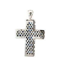 將圖片載入圖庫檢視器 18K White Gold Diamond Sapphire Cross Pendant S1.05CT D0.80CT