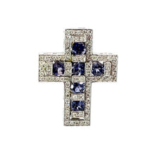 將圖片載入圖庫檢視器 14K White Gold Diamond Sapphire Cross Pendant S0.60CT D0.50CT