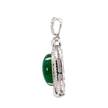 將圖片載入圖庫檢視器 18K White Gold Diamond Oval Cabochon Emerald Pendant E8.13CT D1.50CT