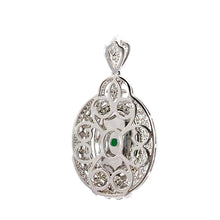 將圖片載入圖庫檢視器 18K White Gold Diamond Oval Cabochon Emerald Pendant E8.13CT D1.50CT