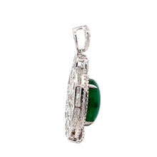 將圖片載入圖庫檢視器 18K White Gold Diamond Oval Cabochon Emerald Pendant E8.13CT D1.50CT