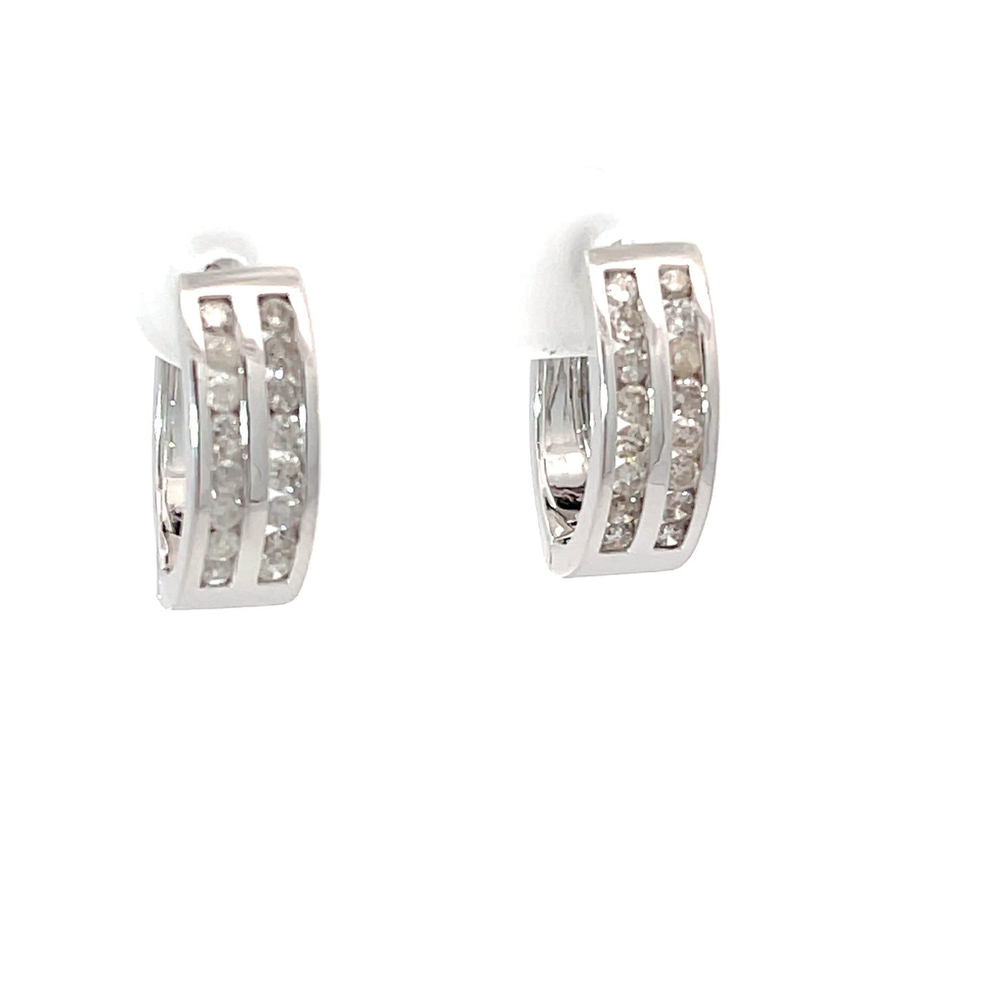 14K Solid White Gold Diamond Hoop Earrings D0.54 CT