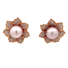Load image into Gallery viewer, 18K Solid Rose Gold Diamond Light Purple Water Pearl Earrings D2.80 CT
