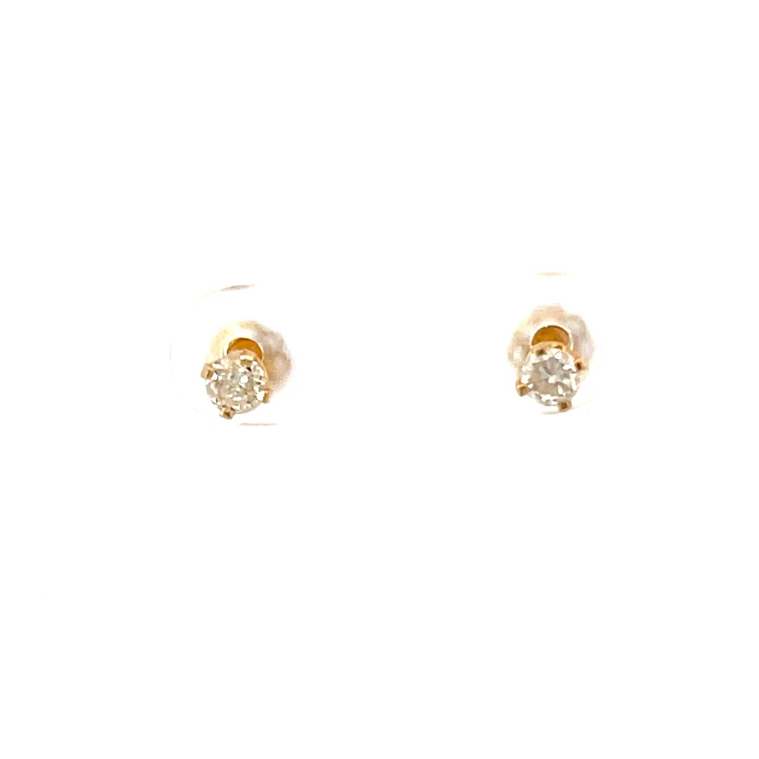 14K Solid Yellow Gold Diamond Stud Earrings D0.16 CT