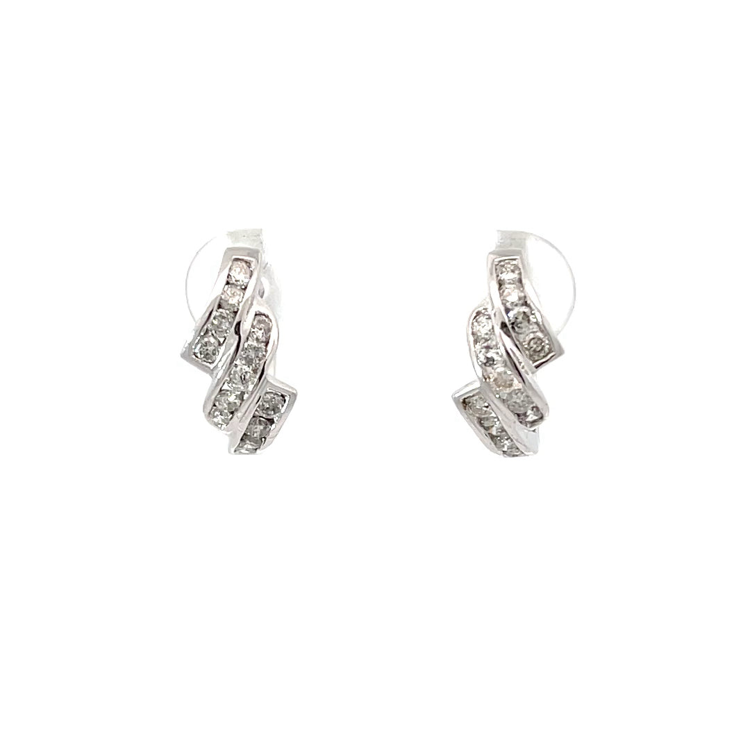 14K Solid White Gold Diamond Hoop Earrings D0.50 CT