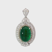 將影片載入圖庫檢視器並播放,18K White Gold Diamond Oval Cabochon Emerald Pendant E8.13CT D1.50CT