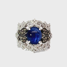 Load and play video in Gallery viewer, 18K White Gold Women Diamond Cabochon Sapphire Ring S6.20CT D1.05CT
