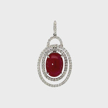 將影片載入圖庫檢視器並播放,18K White Gold Diamond Oval Cabochon Ruby Pendant R5.83CT D0.58CT
