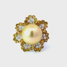 Load and play video in Gallery viewer, 18K White Gold Diamond South Sea Golden Pearl Ring D1.84CT
