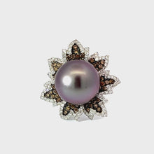 Load and play video in Gallery viewer, 18K White Gold Diamond South Sea Black Pearl Ring D1.52CT
