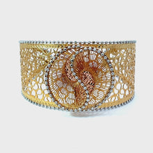 Load and play video in Gallery viewer, 18K Solid Yellow White Gold Woman Mesh Fashion Design Soft Bangle 18.8 Grams
