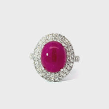 Load and play video in Gallery viewer, 18K White Gold Women Diamond Cabochon Ruby Ring R8.83CT D0.98CT
