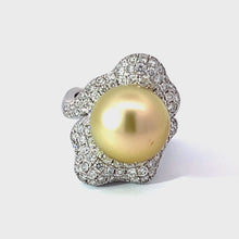 Load and play video in Gallery viewer, 18K White Gold Diamond South Sea Gold Pearl Ring D1.51 CT

