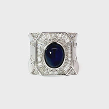 Load and play video in Gallery viewer, 18K White Gold Men Diamond Cabochon Sapphire Ring S4.74CT
