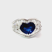 Load and play video in Gallery viewer, 18K White Gold Women Diamond Sapphire Heart Ring S3.26CT

