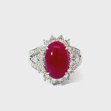Load and play video in Gallery viewer, 18K White Gold Diamond Women Cabochon Ruby Ring D1.28CT
