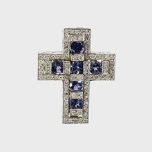 將影片載入圖庫檢視器並播放,14K White Gold Diamond Sapphire Cross Pendant S0.60CT D0.50CT