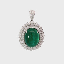 將影片載入圖庫檢視器並播放,18K White Gold Diamond Oval Cabochon Emerald Pendant E19.20CT D1.88CT