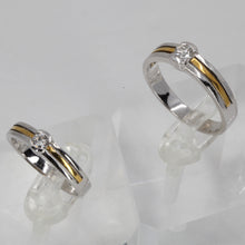 將圖片載入圖庫檢視器 Platinum 18K Two Tone Diamond Couple Wedding Rings Band D0.10 CT, D0.18 CT