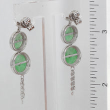 Load image into Gallery viewer, 14K White Gold Diamond Green Round Jade Hanging Earrings D0.10 CT
