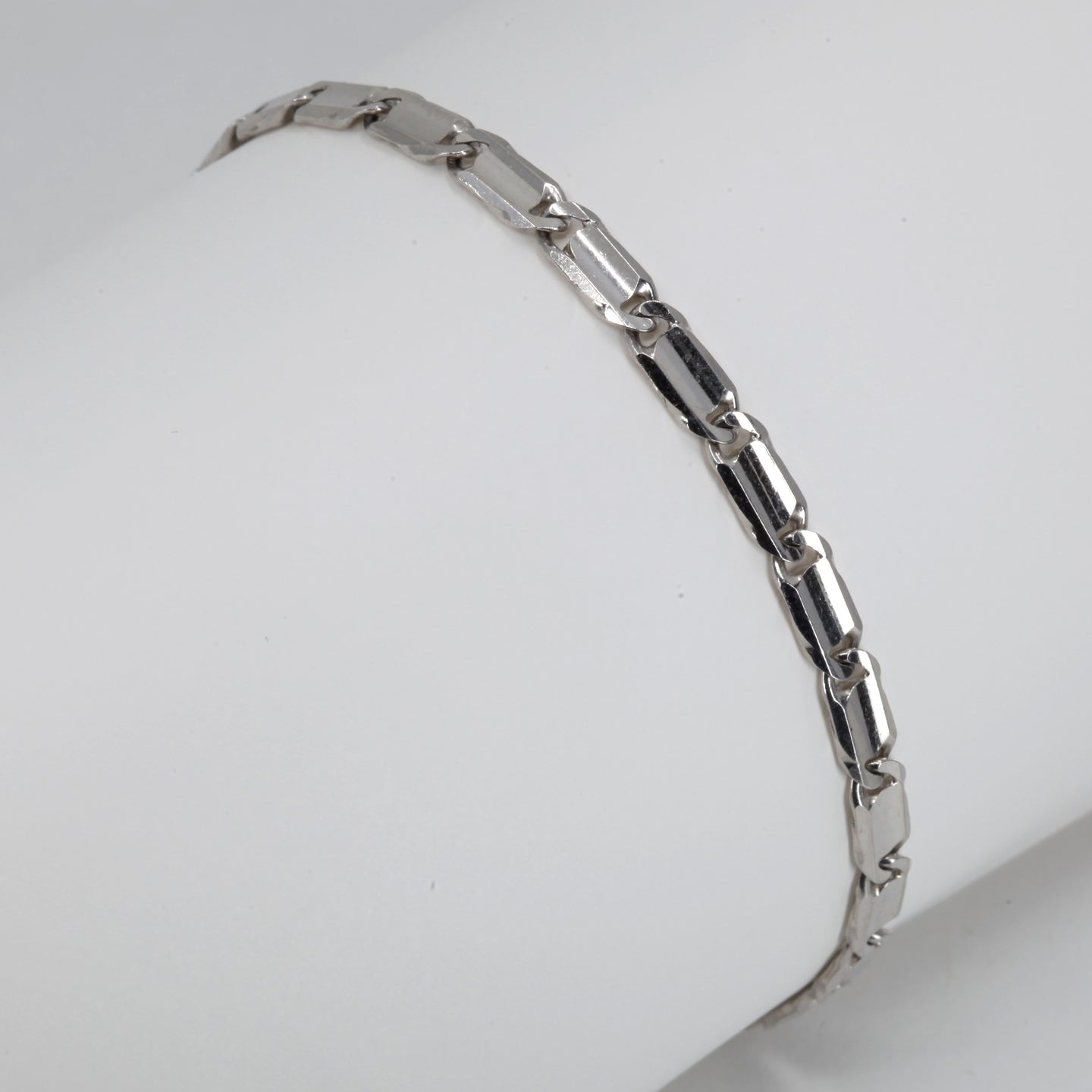 14K Solid White Gold Flat Link Bracelet 8 1/4