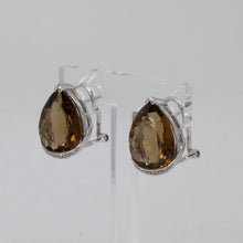 Load image into Gallery viewer, 14K Solid White Gold Diamond Pear Yellow Topaz Earrings 12.97 CT

