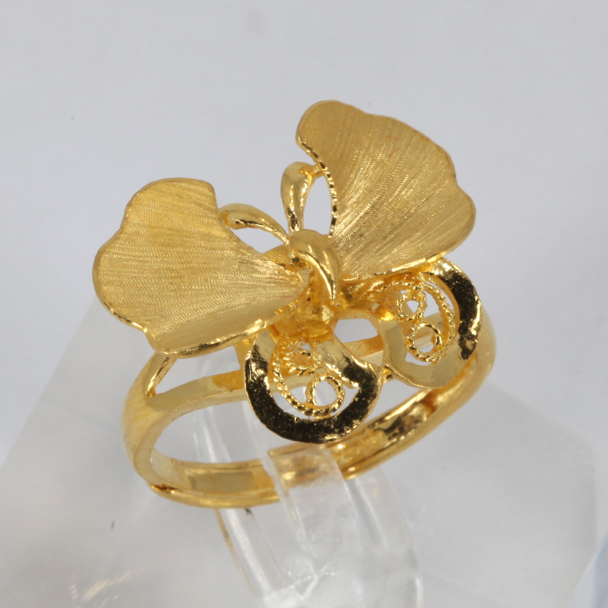 24K Solid Yellow Gold Women Butterfly Ring Band 6.0 Grams
