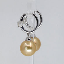 將圖片載入圖庫檢視器 18K White Gold Heart Shape Diamond South Sea Golden Pearl Hanging Hoop Earrings D0.74 CT