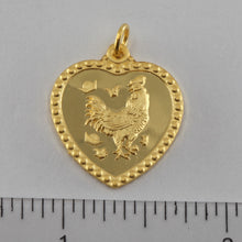 將圖片載入圖庫檢視器 24K Solid Yellow Gold Heart Zodiac Rooster Chicken Hollow Pendant 2.3 Grams