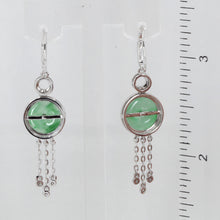 Load image into Gallery viewer, 14K White Gold Diamond Green Round Jade Hanging Earrings D0.24 CT
