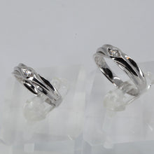 將圖片載入圖庫檢視器 18K Solid White Gold Diamond Couple Wedding Rings Band D0.12 CT, D0.16 CT