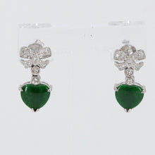 Load image into Gallery viewer, 18K White Gold Diamond Green Jade Heart Hanging Earrings D0.28 CT
